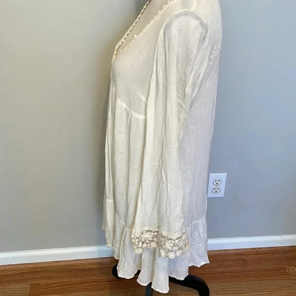 Kori America Boho Lace Trimmed Flowing Lightweight Dress Off White Small - Picture 3 of 7